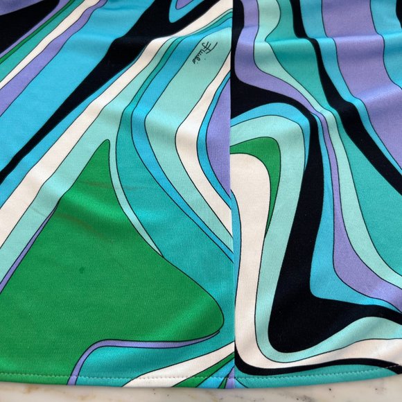 EMILIO PUCCI BLUE MULTI SILK FAUX WRAP ENAMEL BUCKLE DRESS MODEL 72RH25 SIZE IT - Picture 14 of 17